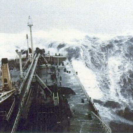 A ship in rough waters.