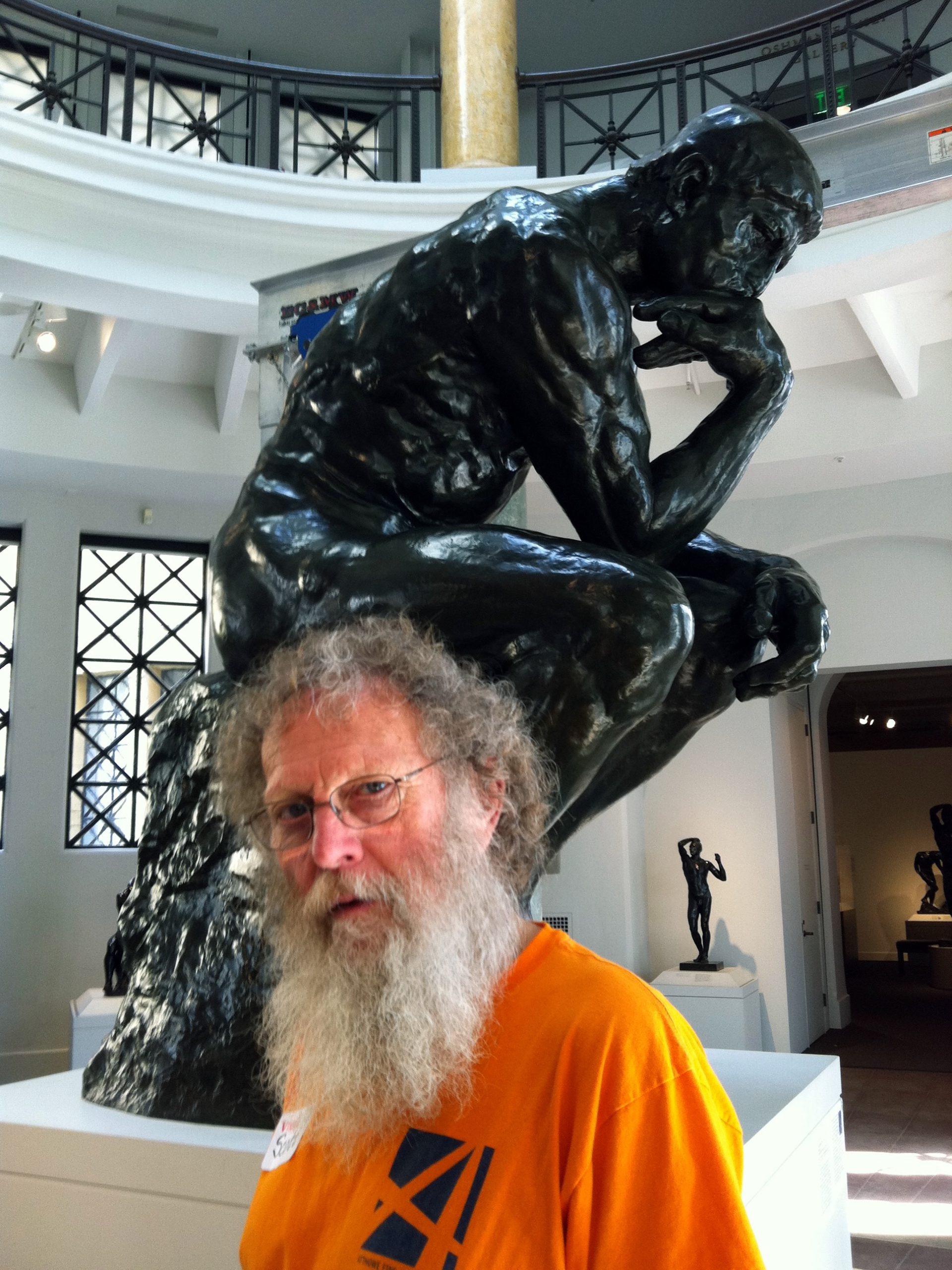 Scott Atthowe installing Auguste Rodin’s, The Thinker, at Cantor Arts Center, Stanford University.